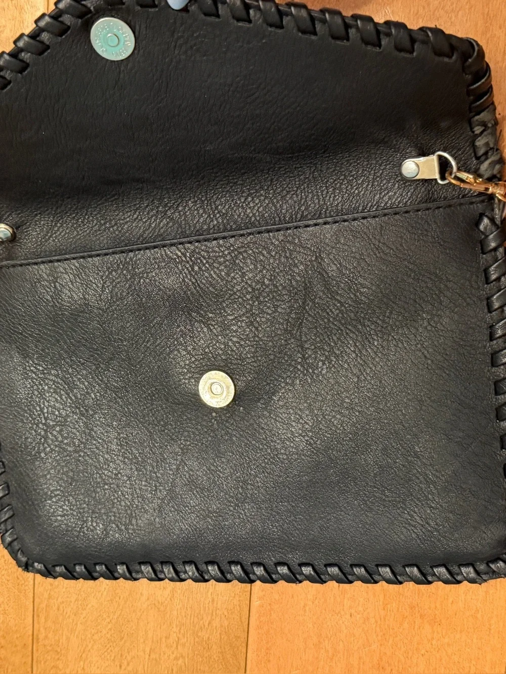 Moda Luxe Black Whipstitch Envelope Clutch Crossbody Bag Tassel Chain